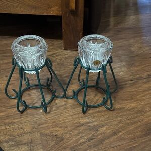 Princess House Crystal Candle Holders with Green Stands